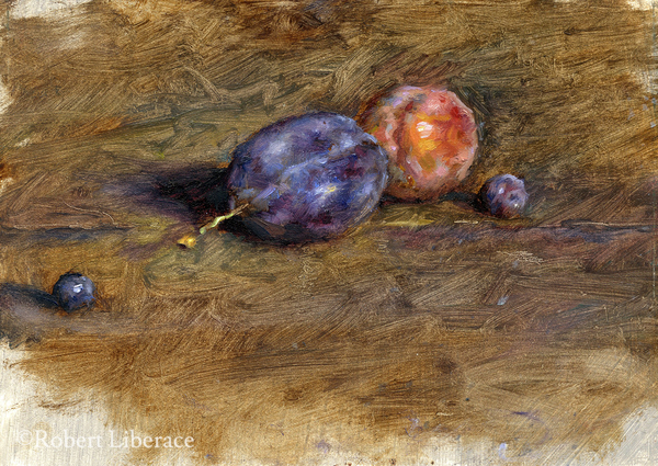 Robert Liberace,-studyof-Plums-and-blueberries,-6x8-in.-oil-on-panel