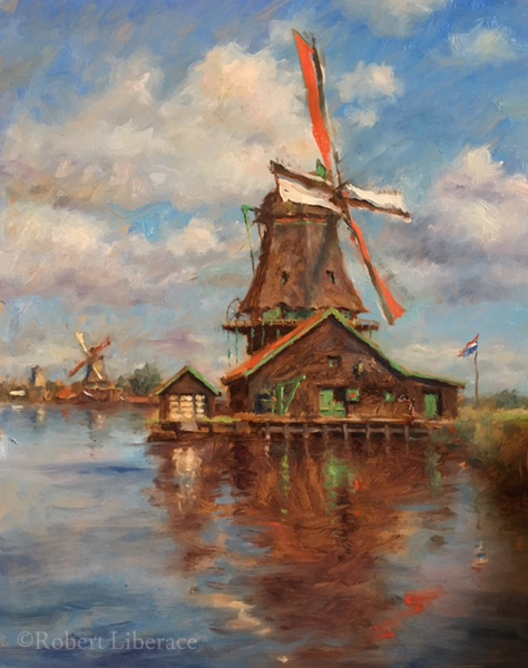 Robert Liberace, Da-Cat-Windmill, oil-on-board
