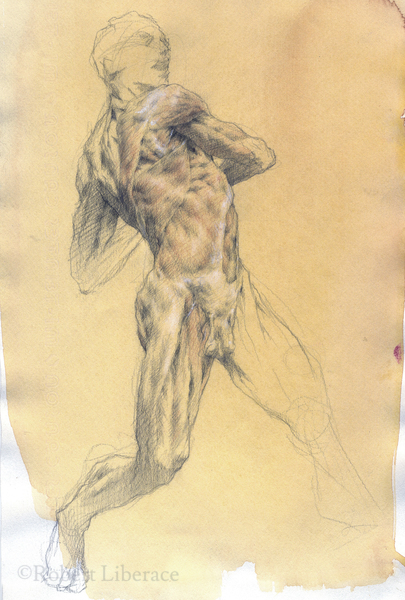 Robert Liberace, ecorche man, three-color-chalk