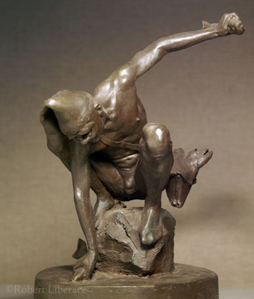 Robert Liberace, harlequin fishing, terra-cotta
