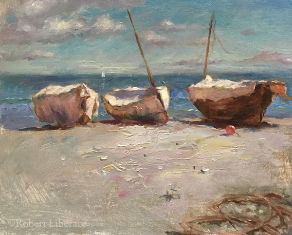 Robert Liberace, Oil-on-board, three-boats