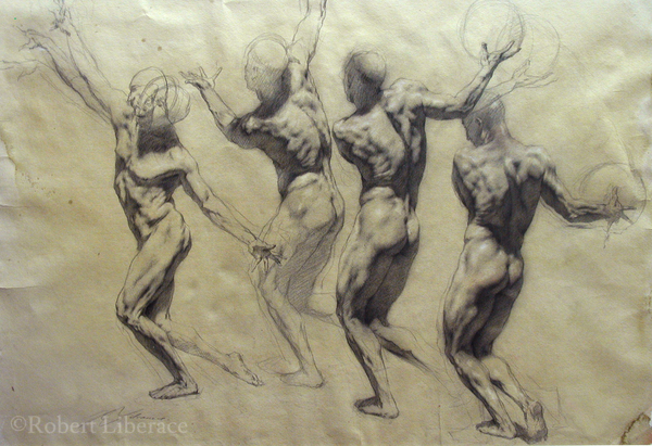 Robert Liberace Figure Throwing Ball, chalk on paper 2005, 24x36
