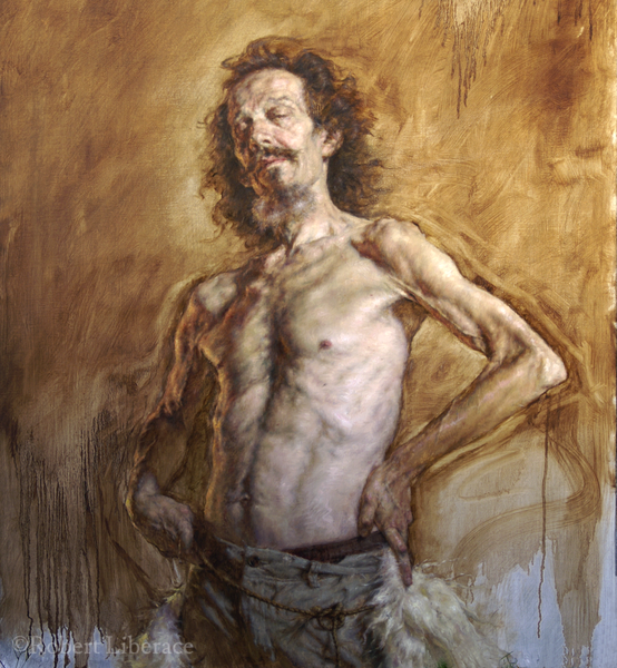 Robert Liberace John with Sheepskin, oil on denim, 2011, 40x52 cropped
