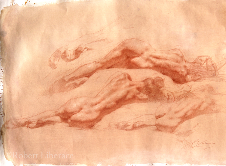 Robert Liberace reclining figure red chalk