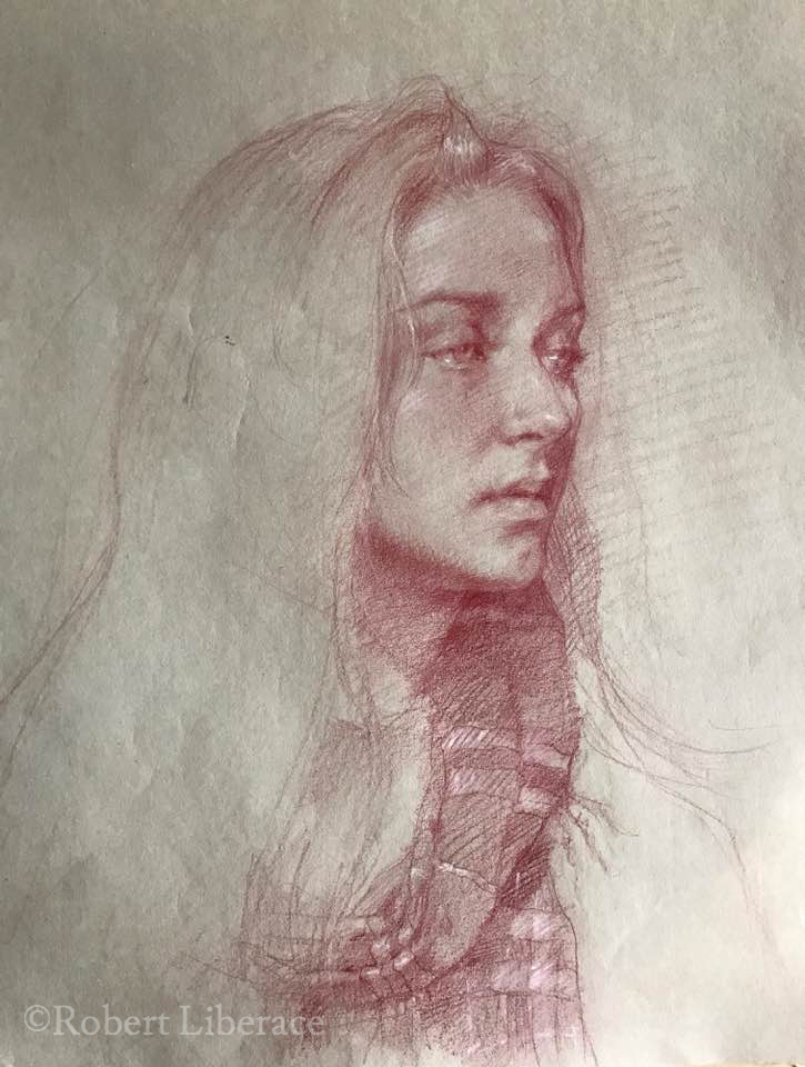 Robert Liberace woman in red chalk